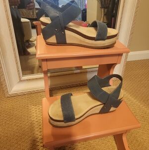 Women's Blue Wedge Sandals with Ankle Strap